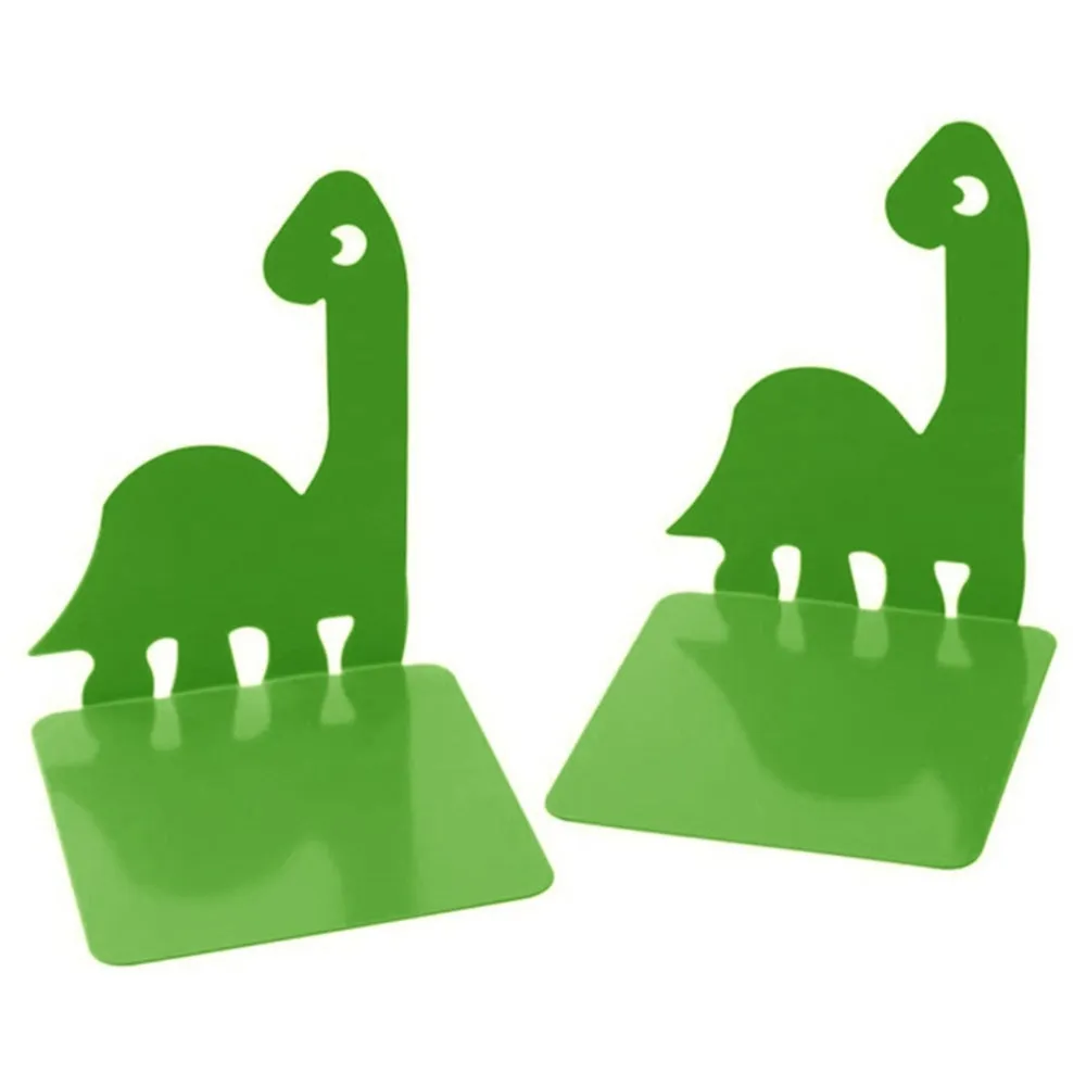 1 Pair Bookends Cartoon Dinosaur Bookshelf Non-slip Metal Book Storage Organizer for Home, School, Office