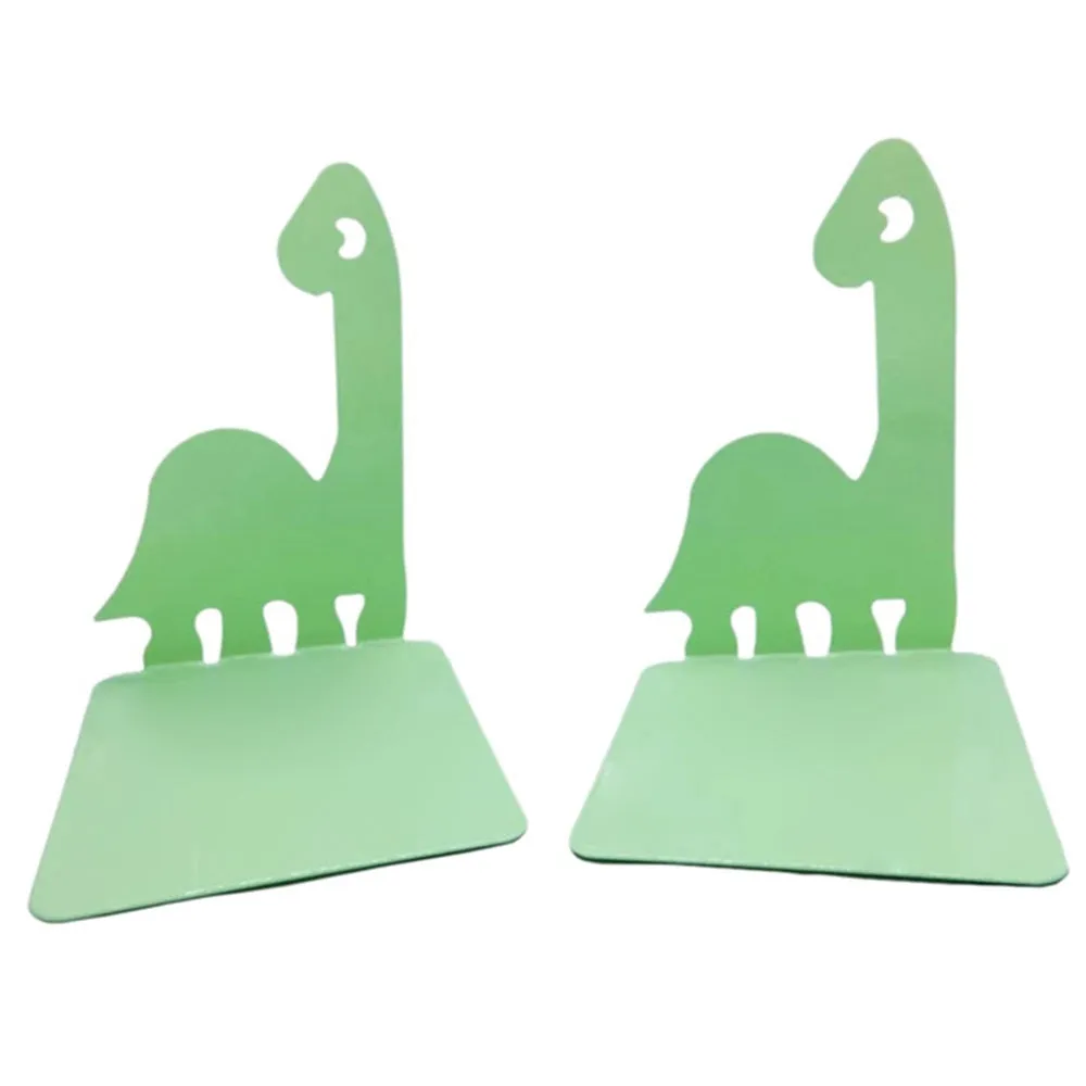 1 Pair Bookends Cartoon Dinosaur Bookshelf Non-slip Metal Book Storage Organizer for Home, School, Office