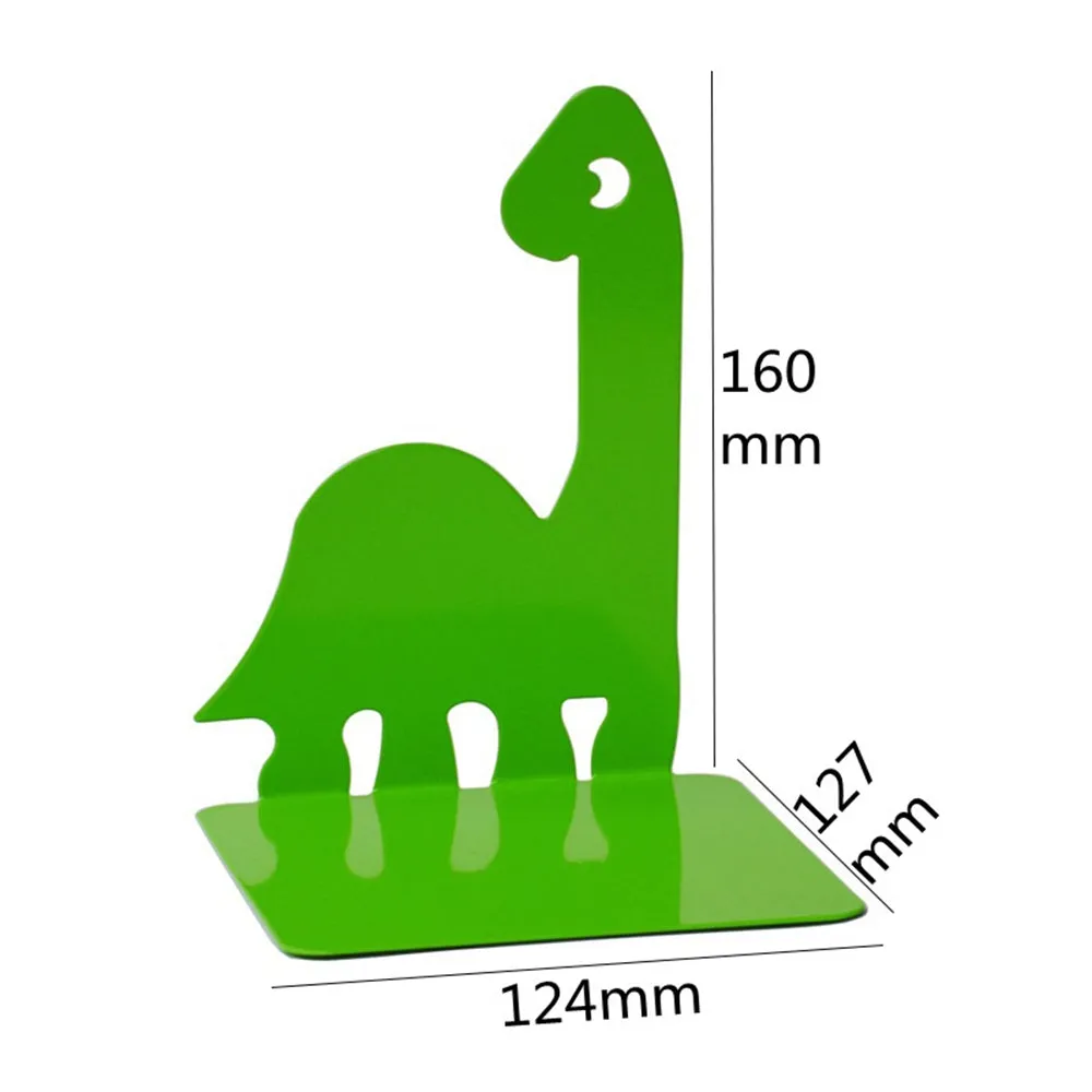 1 Pair Bookends Cartoon Dinosaur Bookshelf Non-slip Metal Book Storage Organizer for Home, School, Office