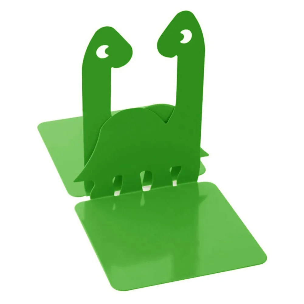 1 Pair Bookends Cartoon Dinosaur Bookshelf Non-slip Metal Book Storage Organizer for Home, School, Office