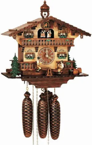 11" Musical Beer Drinkers on Teeter-totter Eight Day Cuckoo Clock