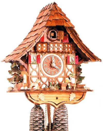 12" Chalet with Beer Drinker & Dog  Black Forest German Cuckoo Clock