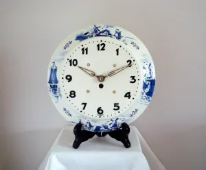 1950s Blue and White Delft style Pottery Wall Clock