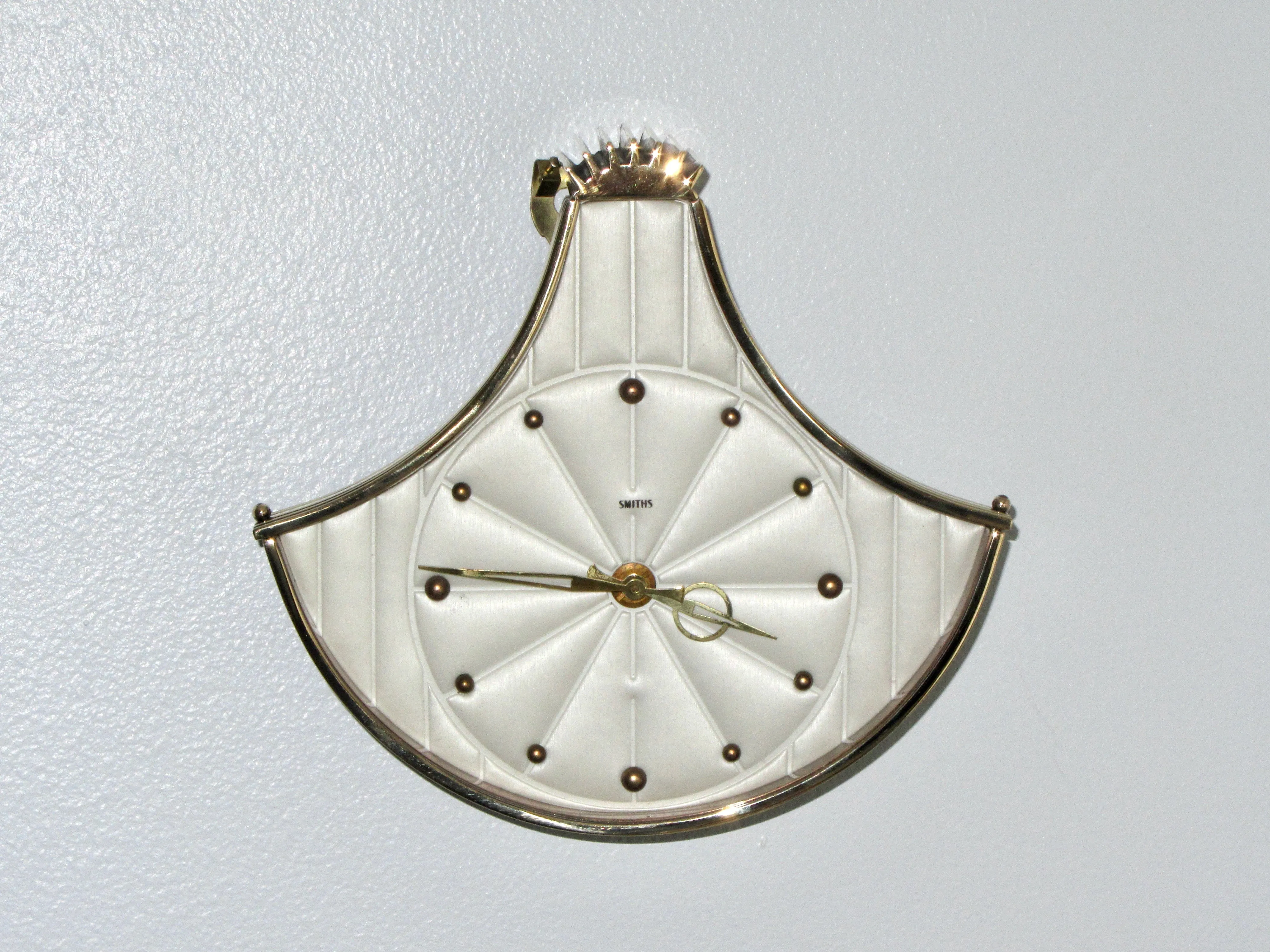 1950s Vintage Smiths Brass Fan Shaped Mechanical Wall Clock