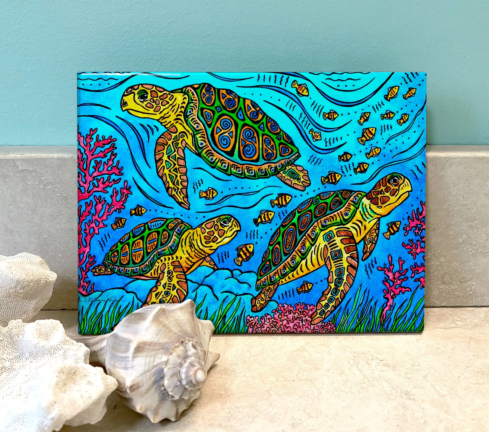 3 Loggerheads Ceramic Tile