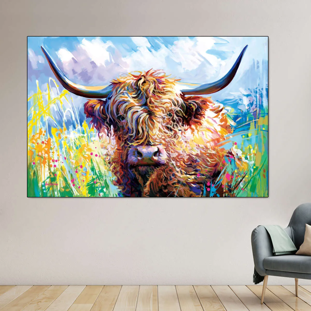 A Colorful Highland Cow Wall Art