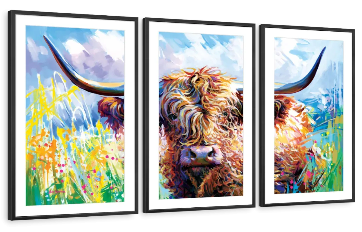 A Colorful Highland Cow Wall Art