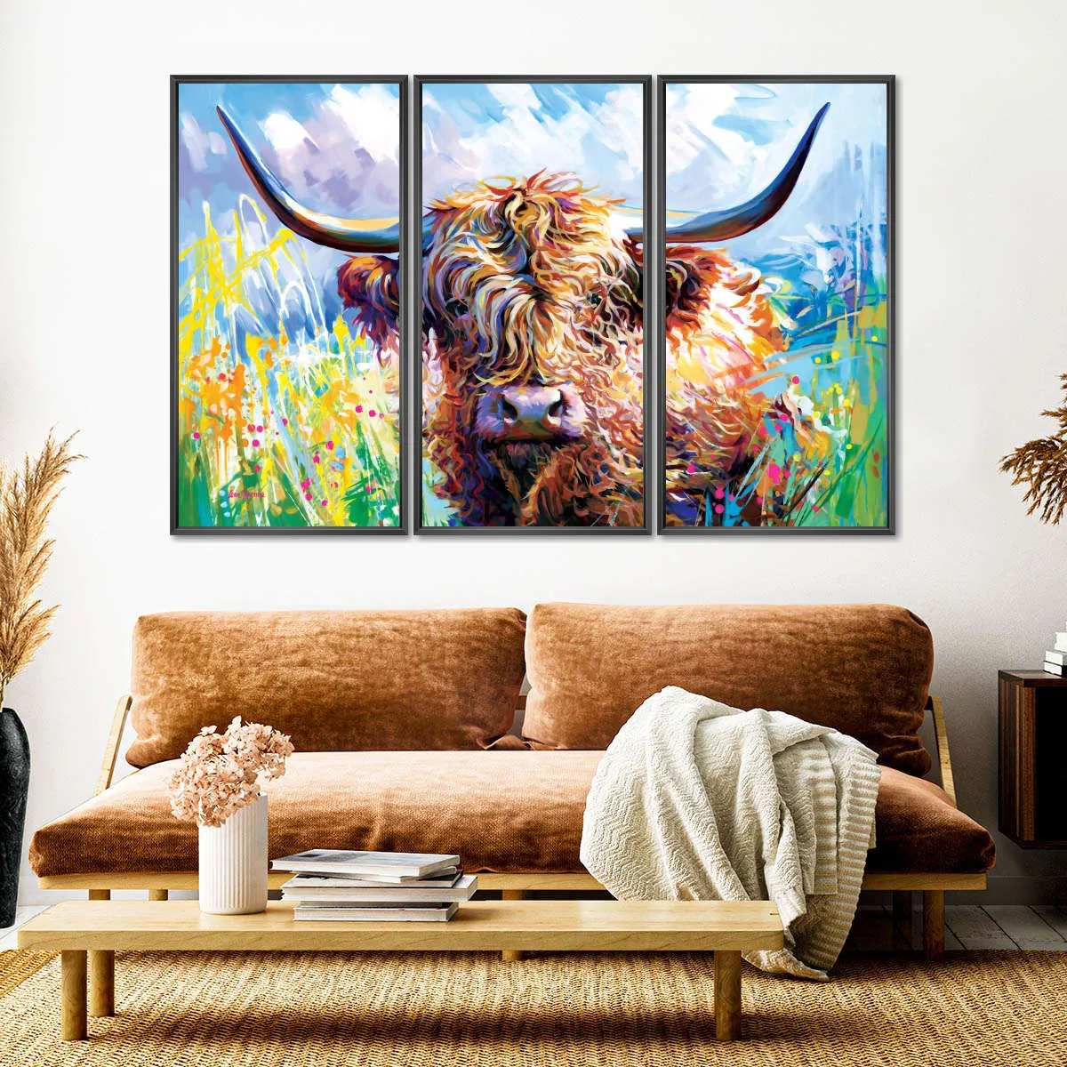 A Colorful Highland Cow Wall Art