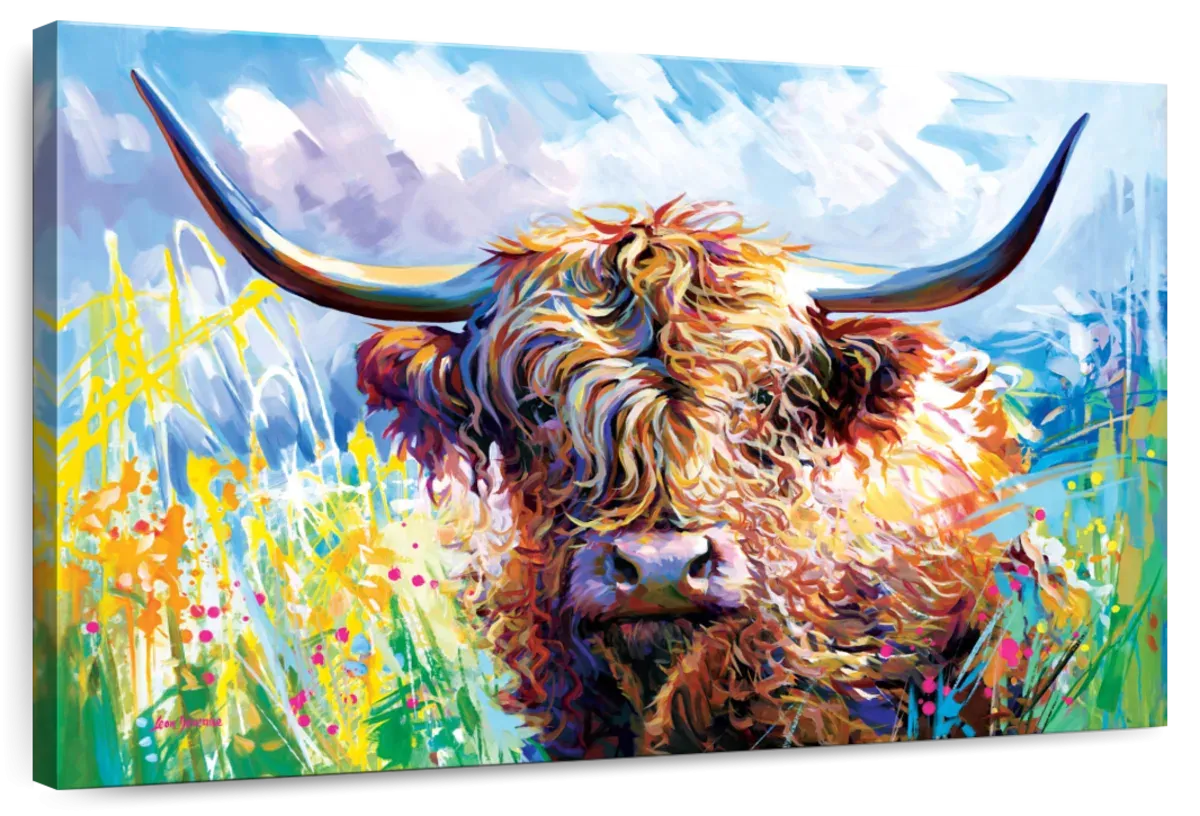 A Colorful Highland Cow Wall Art