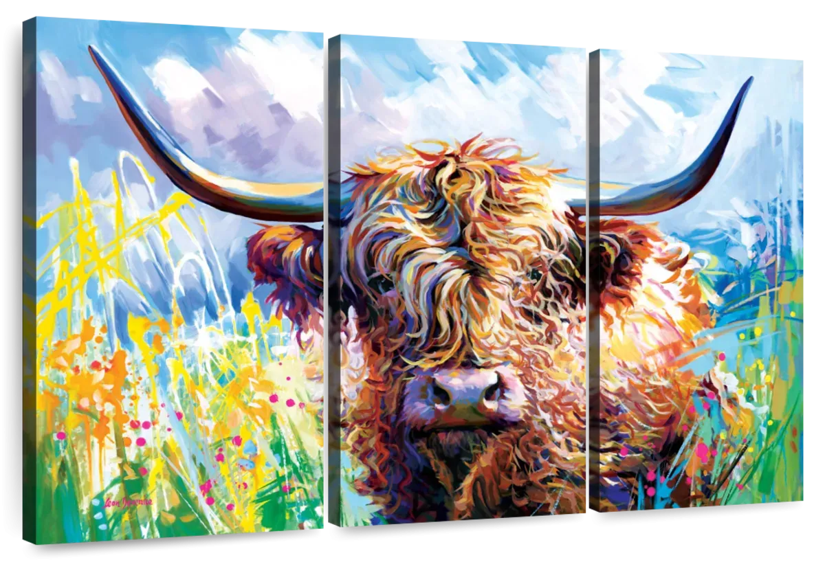 A Colorful Highland Cow Wall Art