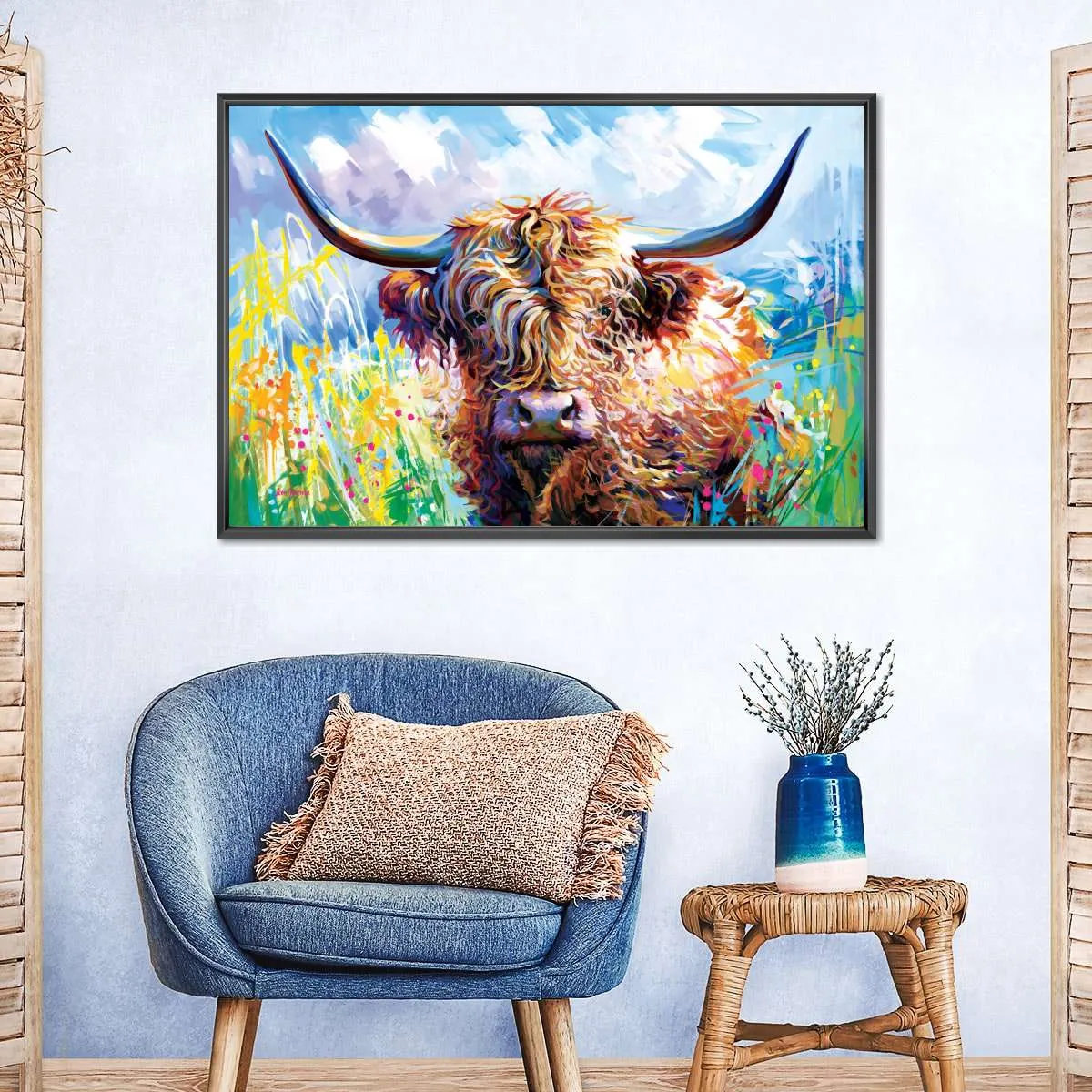 A Colorful Highland Cow Wall Art