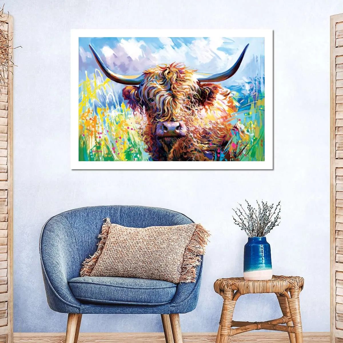 A Colorful Highland Cow Wall Art