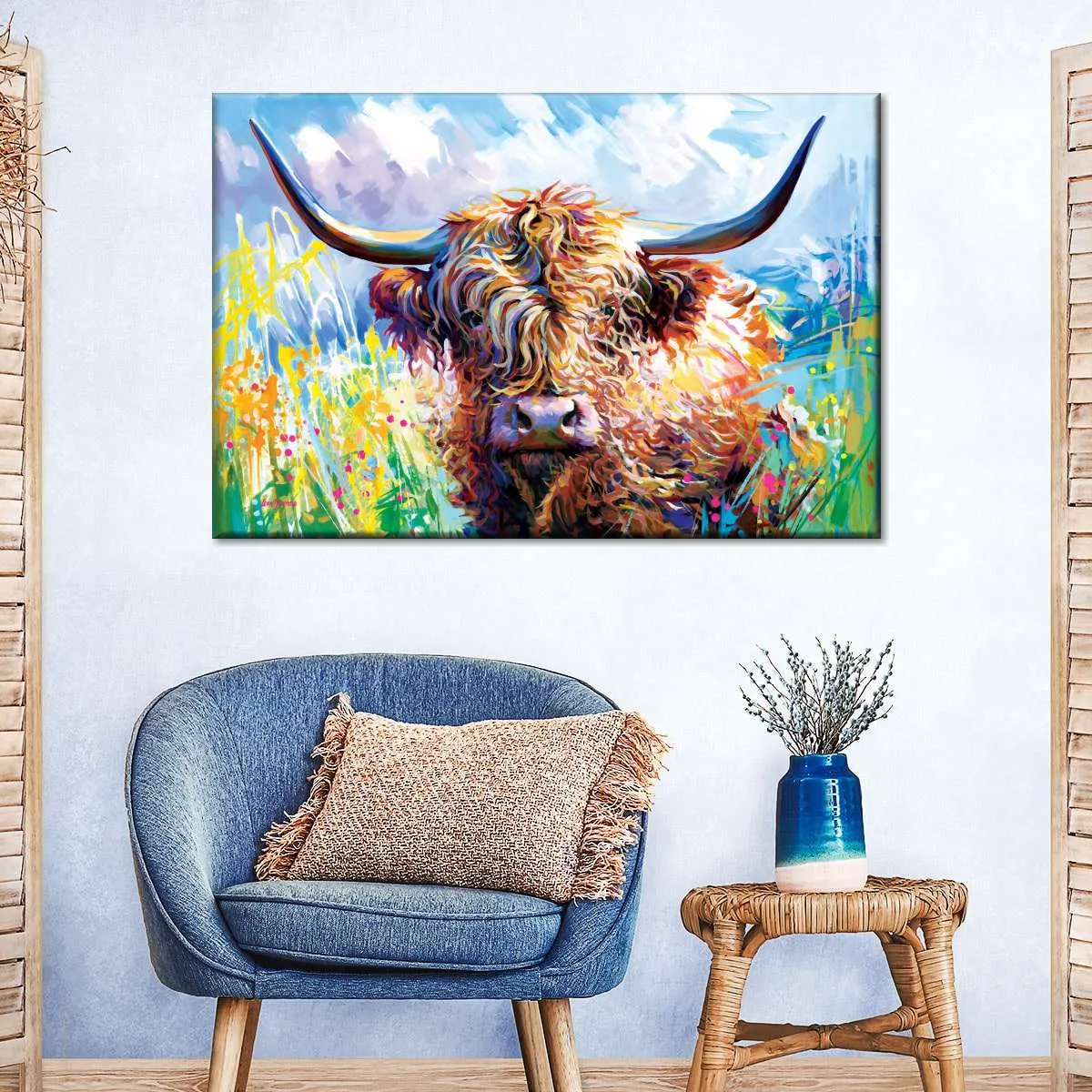 A Colorful Highland Cow Wall Art