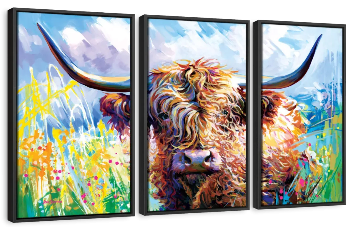 A Colorful Highland Cow Wall Art