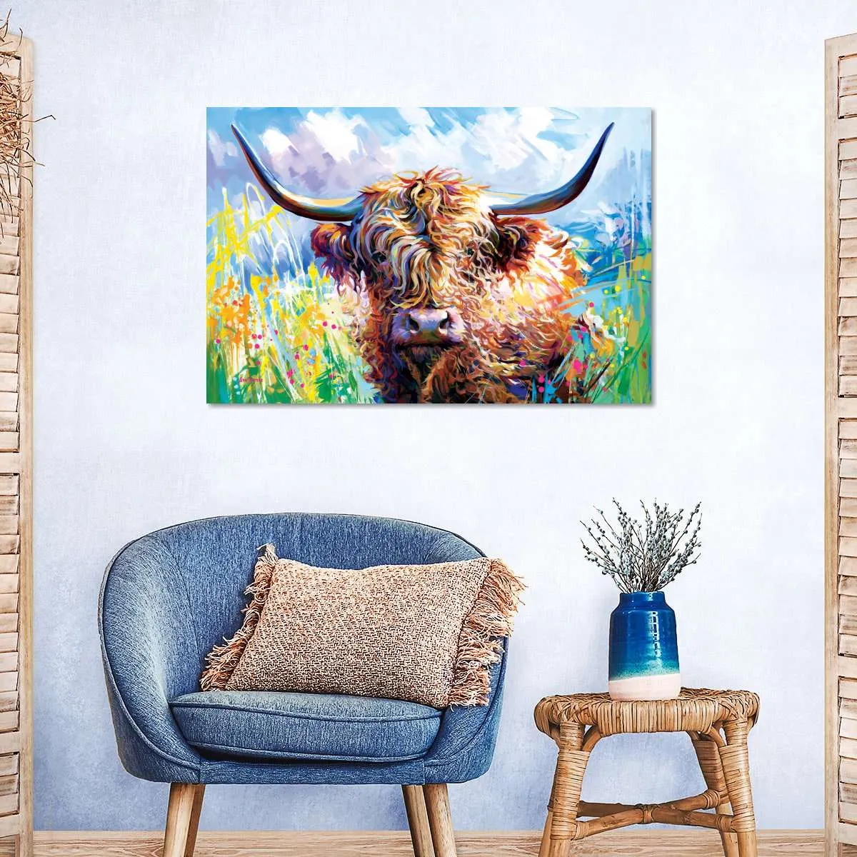 A Colorful Highland Cow Wall Art