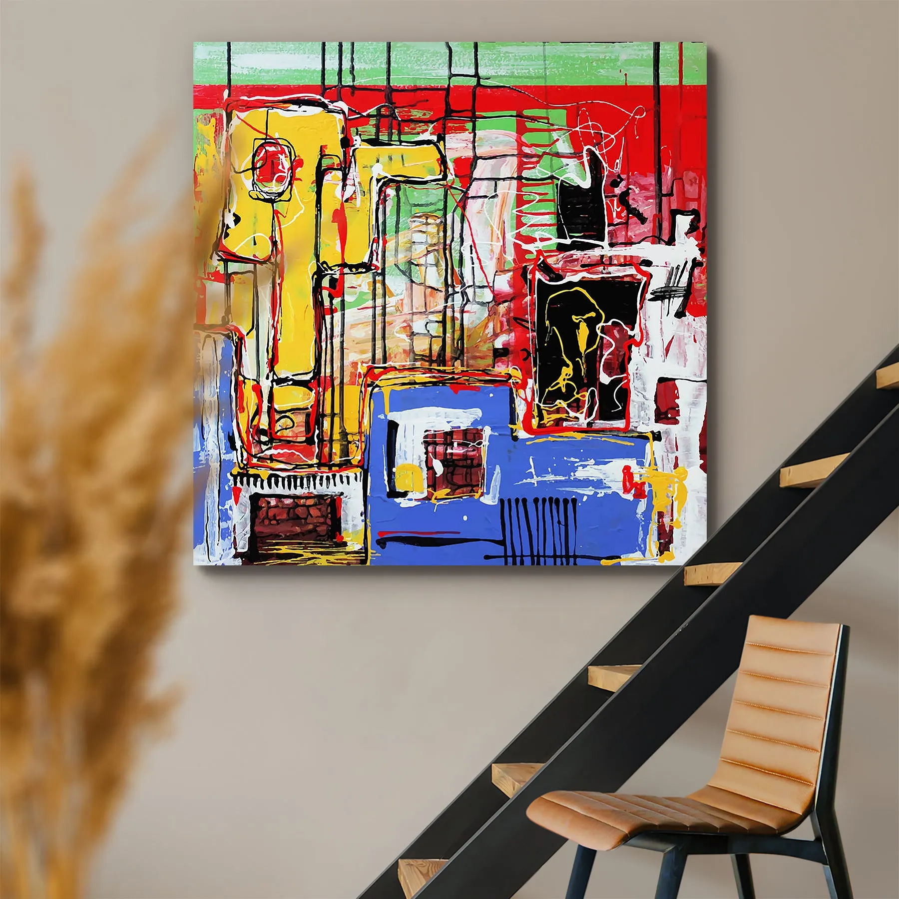 Abstract Artwork D162 Canvas Painting Synthetic Frame