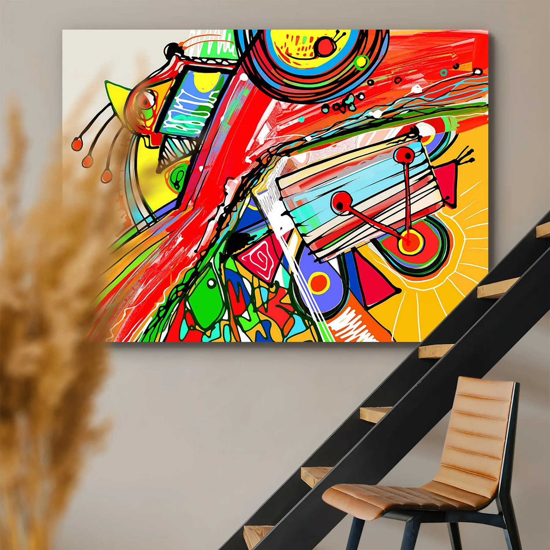 Abstract Artwork D174 Canvas Painting Synthetic Frame