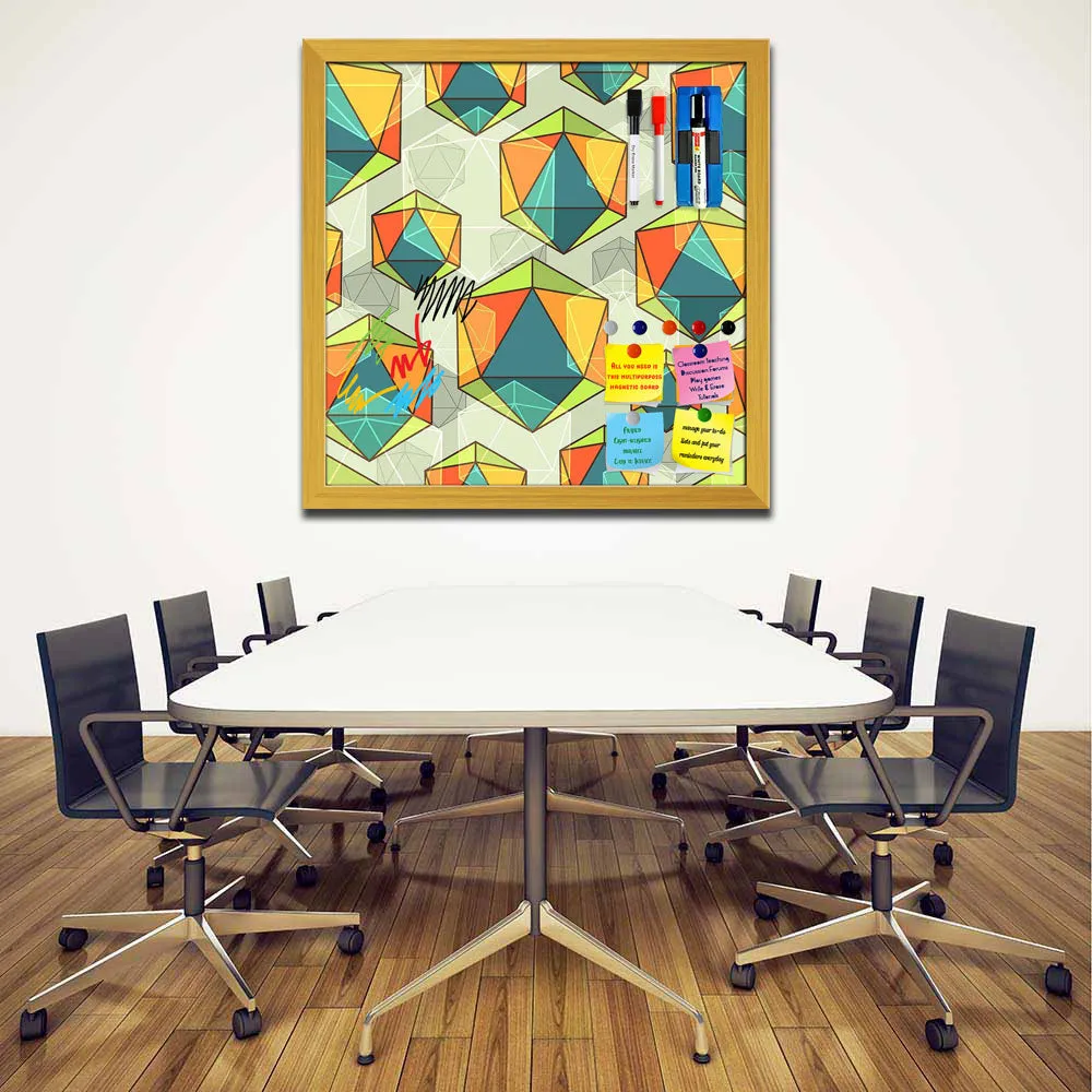 Abstract Colorful Icosahedrons Framed Magnetic Dry Erase Board | Combo with Magnet Buttons & Markers