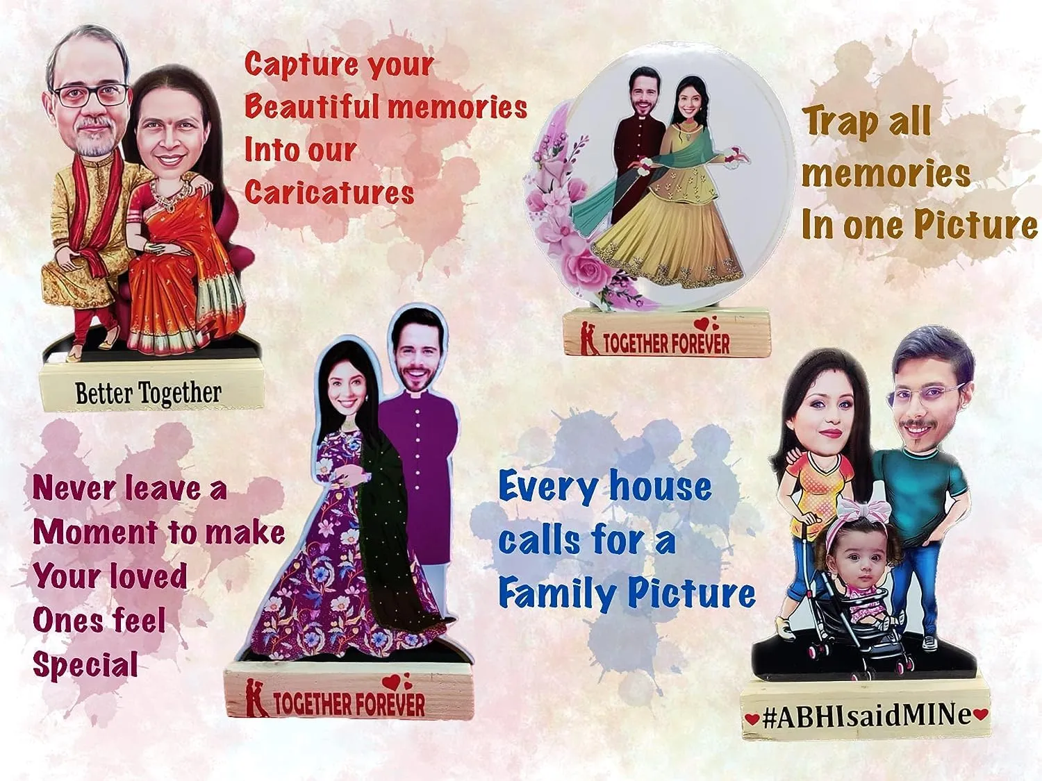 Adesh Anusaar® Personalized Caricature Gift for Brother Sister on Raksha Bandhan Rakhi Best Brother gift for sister (Design 019, WITH WOODEN BASE)