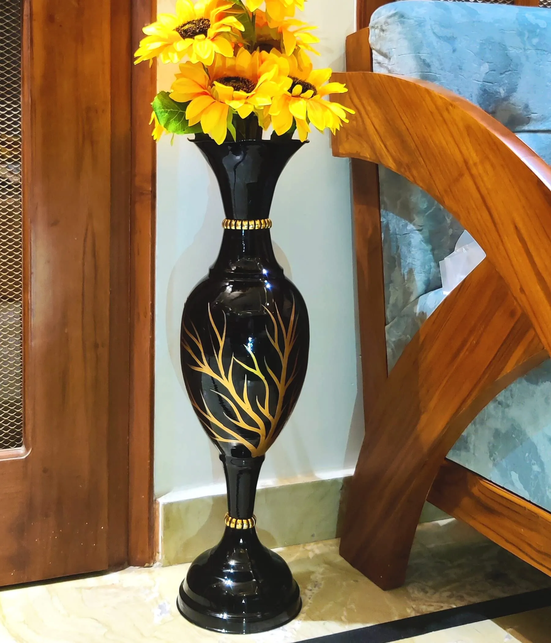 AdiCollar Flower Vase Big Size for Living Room Corner - 25 Inches Long - Black Tree -Pack of 1