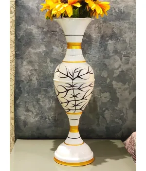 AdiCollar Iron Flower Vase Big Size For Living Room Corner - 24 Inches Long - Sp, White