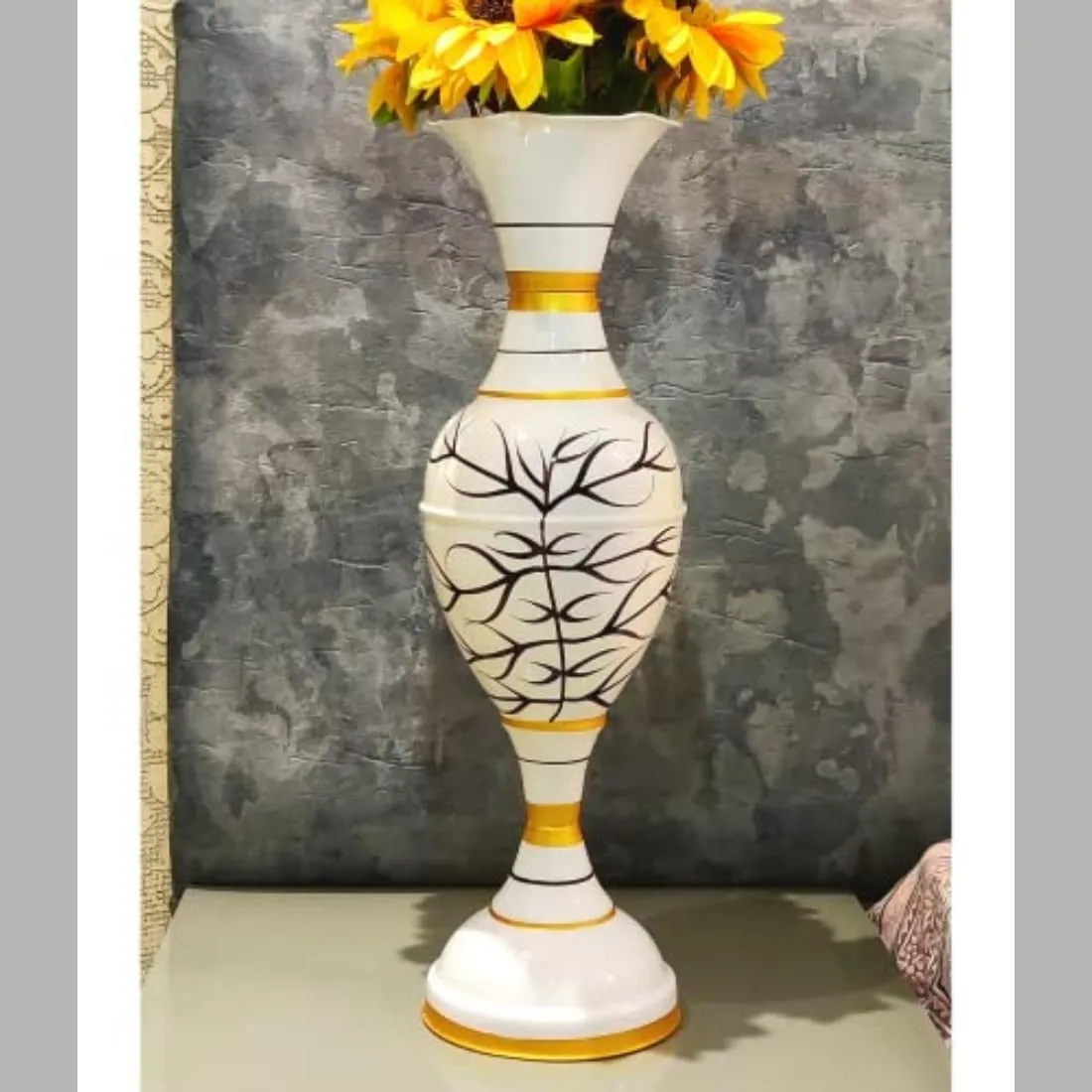 AdiCollar Iron Flower Vase Big Size For Living Room Corner - 24 Inches Long - Sp, White