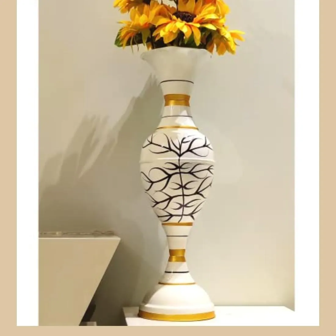 AdiCollar Iron Flower Vase Big Size For Living Room Corner - 24 Inches Long - Sp, White