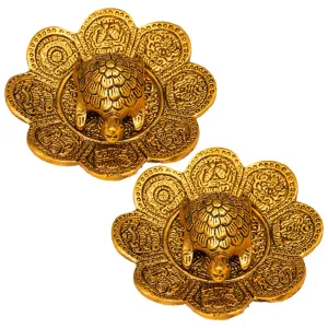 ARCHIES Diwali Gifts Fengshui Metal Turtle Tortoise Kachua on Metal Plate Vastu Statue Figurine Idol (Pack of 2)-HAT28A13