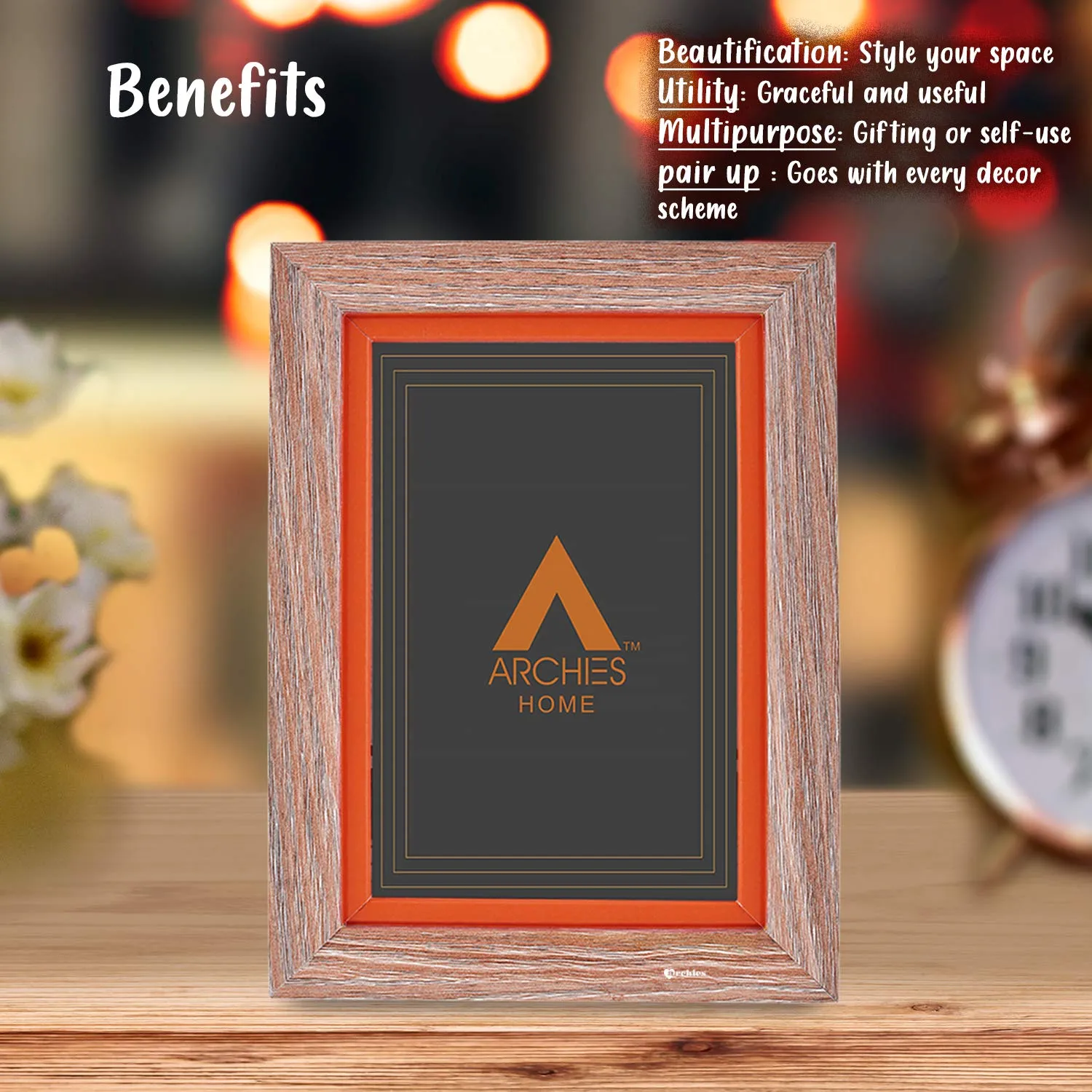 ARCHIES Romantic Memories Photo Frame Photo Size - 18X13(L X B cm) Love Gifts for Girlfriend, Boyfriend, Birthday, Husband, Wife, Love, Couple,(22.5X17.5X3 cm, Wooden)