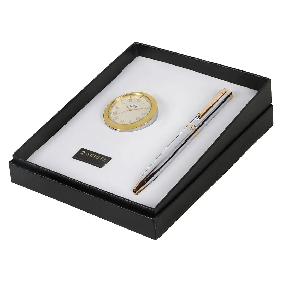 Arista Ballpoint Pen With Gold Chrome Table Clock