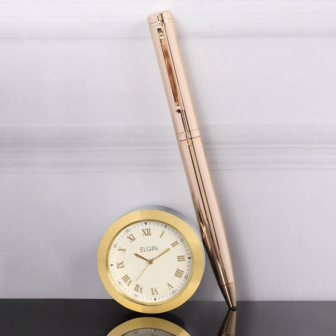 Arista Ballpoint Pen With Gold Chrome Table Clock