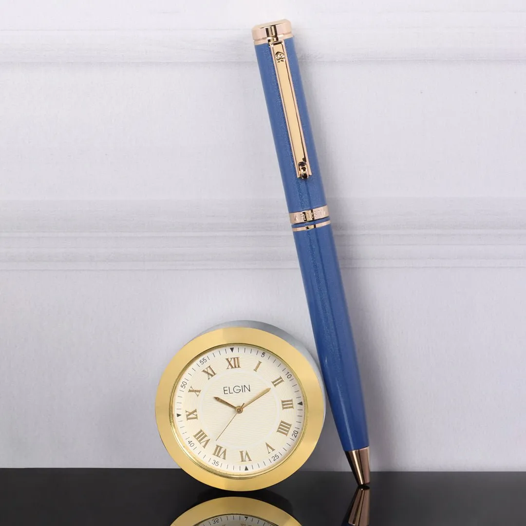 Arista Ballpoint Pen With Gold Chrome Table Clock