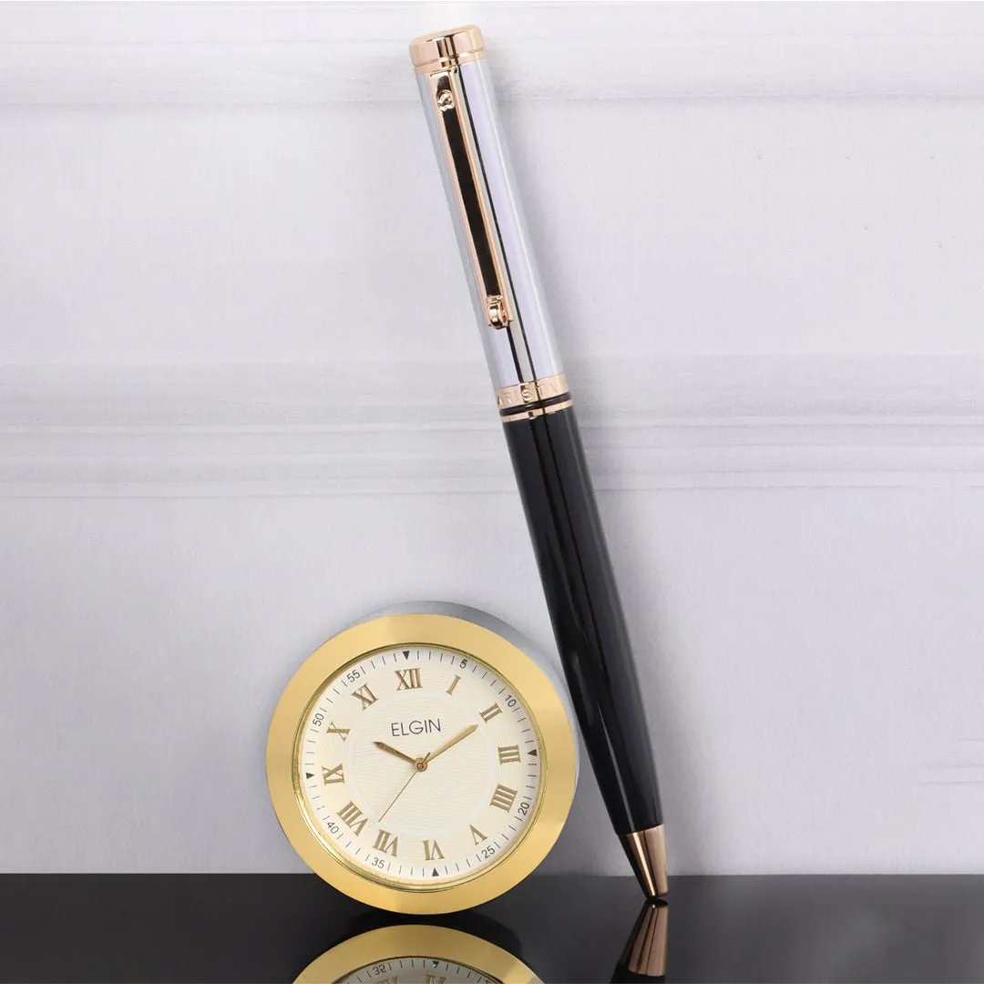 Arista Ballpoint Pen With Gold Chrome Table Clock