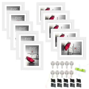 Art Street Set of 10 Individual Wall Photo Frame White 8x10 Inches, with Free Hanging Accessories