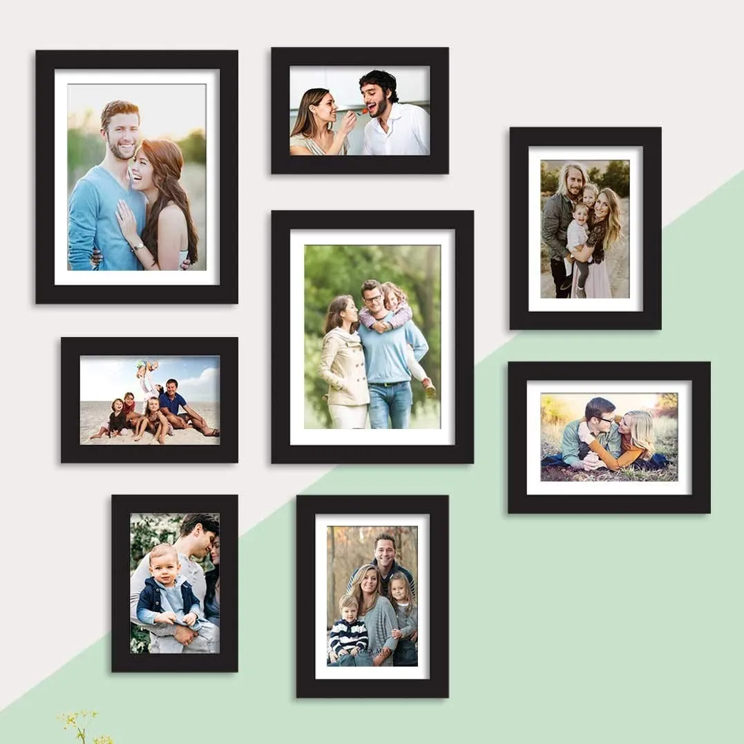 Art Street Set of 8 Black Wall Photo Frame, Picture Frame for Home Decor (Size - 5x7, 6x8, 8x10 Inchs)