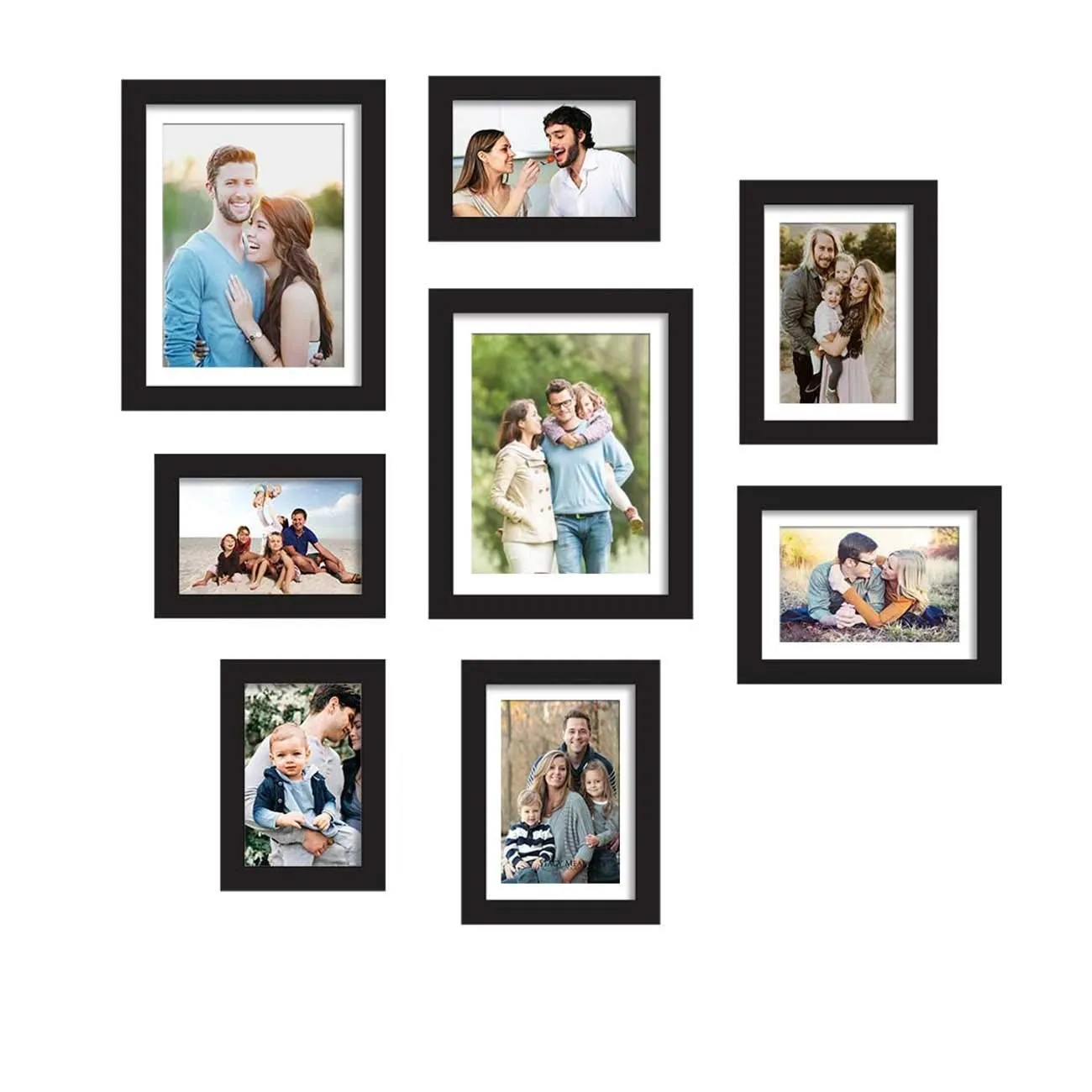 Art Street Set of 8 Black Wall Photo Frame, Picture Frame for Home Decor (Size - 5x7, 6x8, 8x10 Inchs)