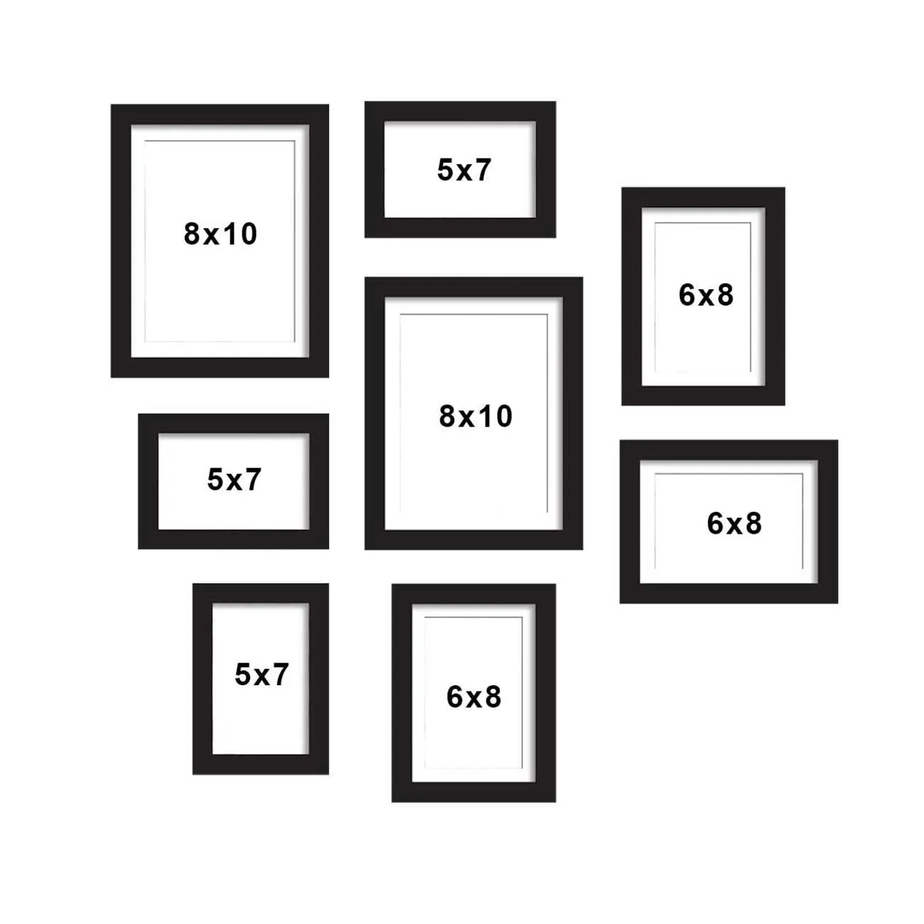 Art Street Set of 8 Black Wall Photo Frame, Picture Frame for Home Decor (Size - 5x7, 6x8, 8x10 Inchs)