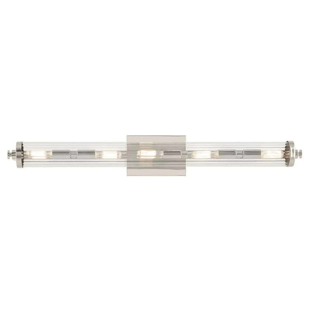 Azores 32 In 5-Lights Bathroom Vanity Light With Clear Fluted Glass, Silver Finish