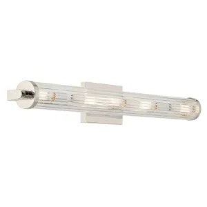 Azores 32 In 5-Lights Bathroom Vanity Light With Clear Fluted Glass, Silver Finish