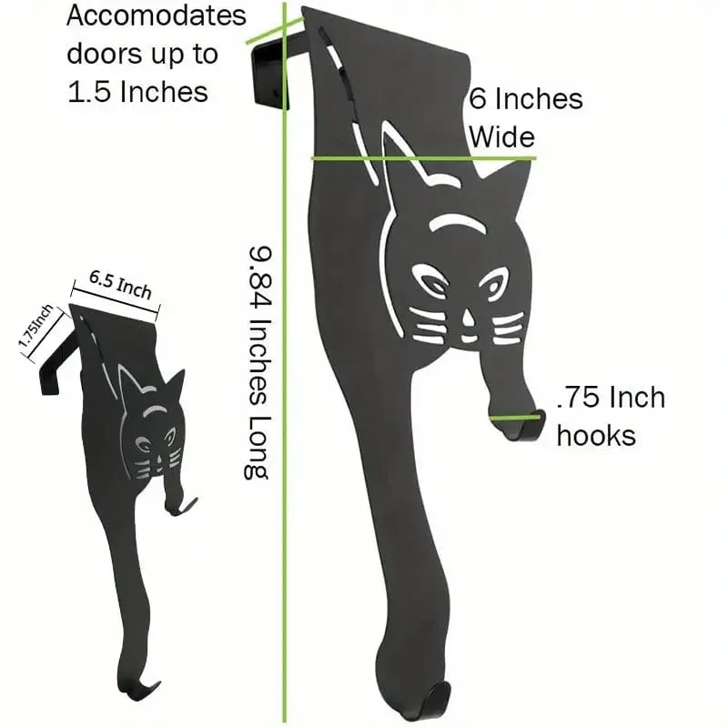 Black Cat Over the Door Hooks Hanger Metal