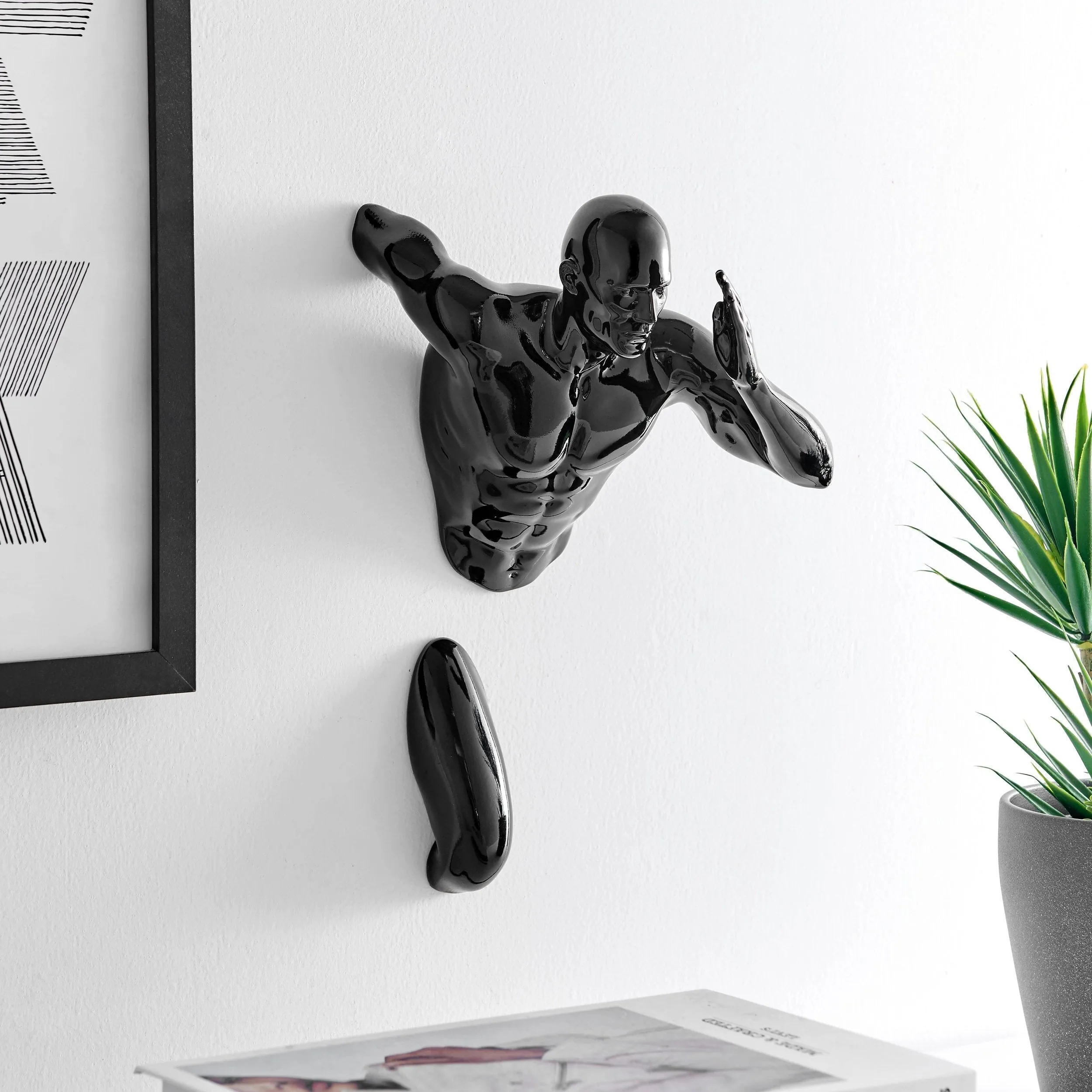 Black Wall Runner 13" Man Sculpture