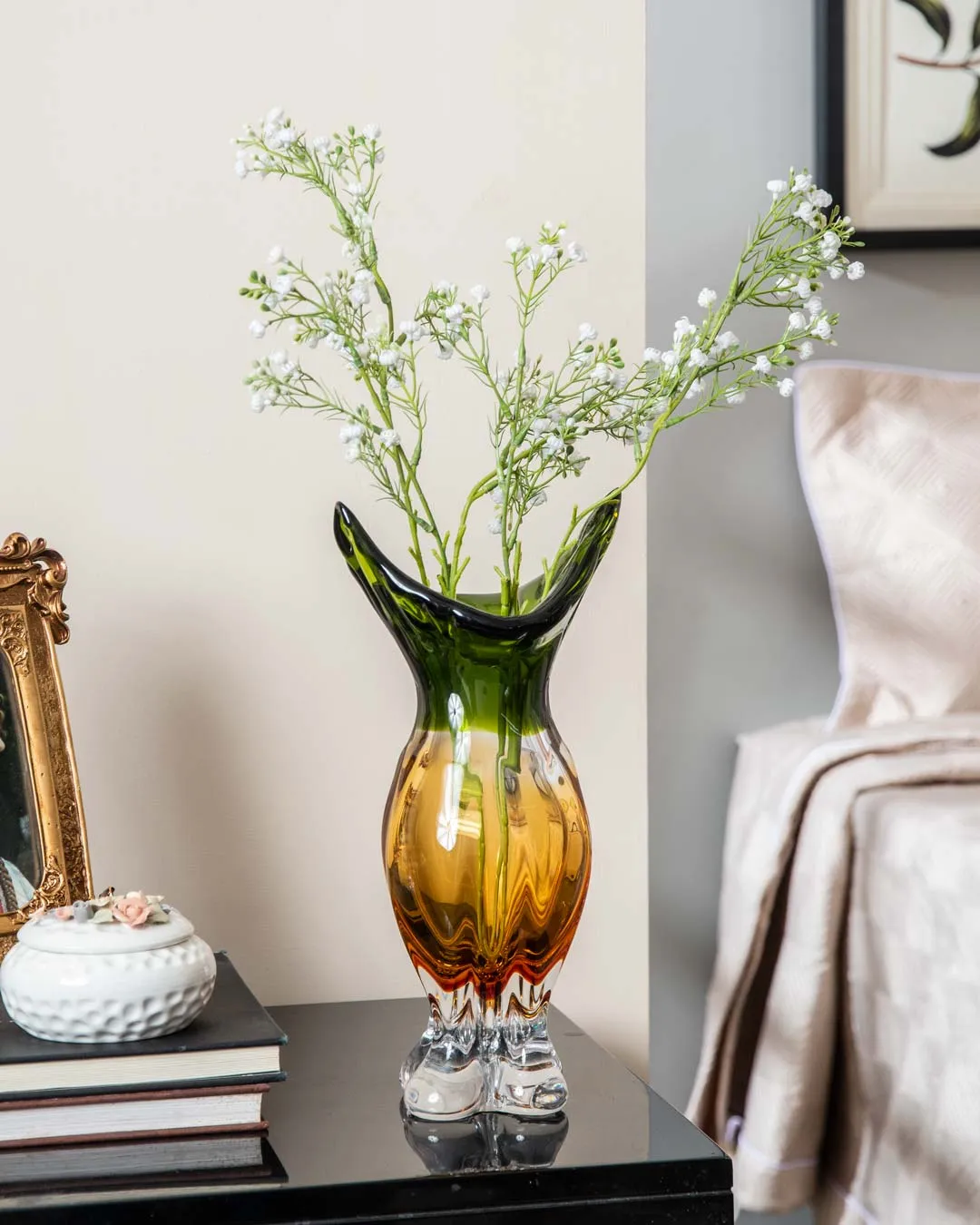 Bohemian Cut Amber Glass Vase