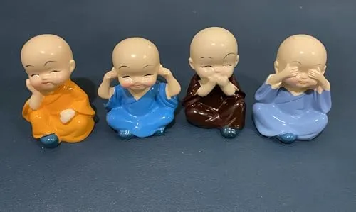 Buddha Monk Set Statue Home Decor Figurines, Set of 4 Pieces, Assorted Colours