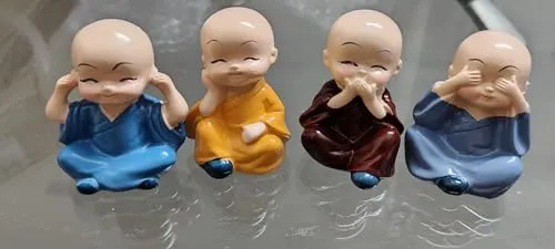 Buddha Monk Set Statue Home Decor Figurines, Set of 4 Pieces, Assorted Colours