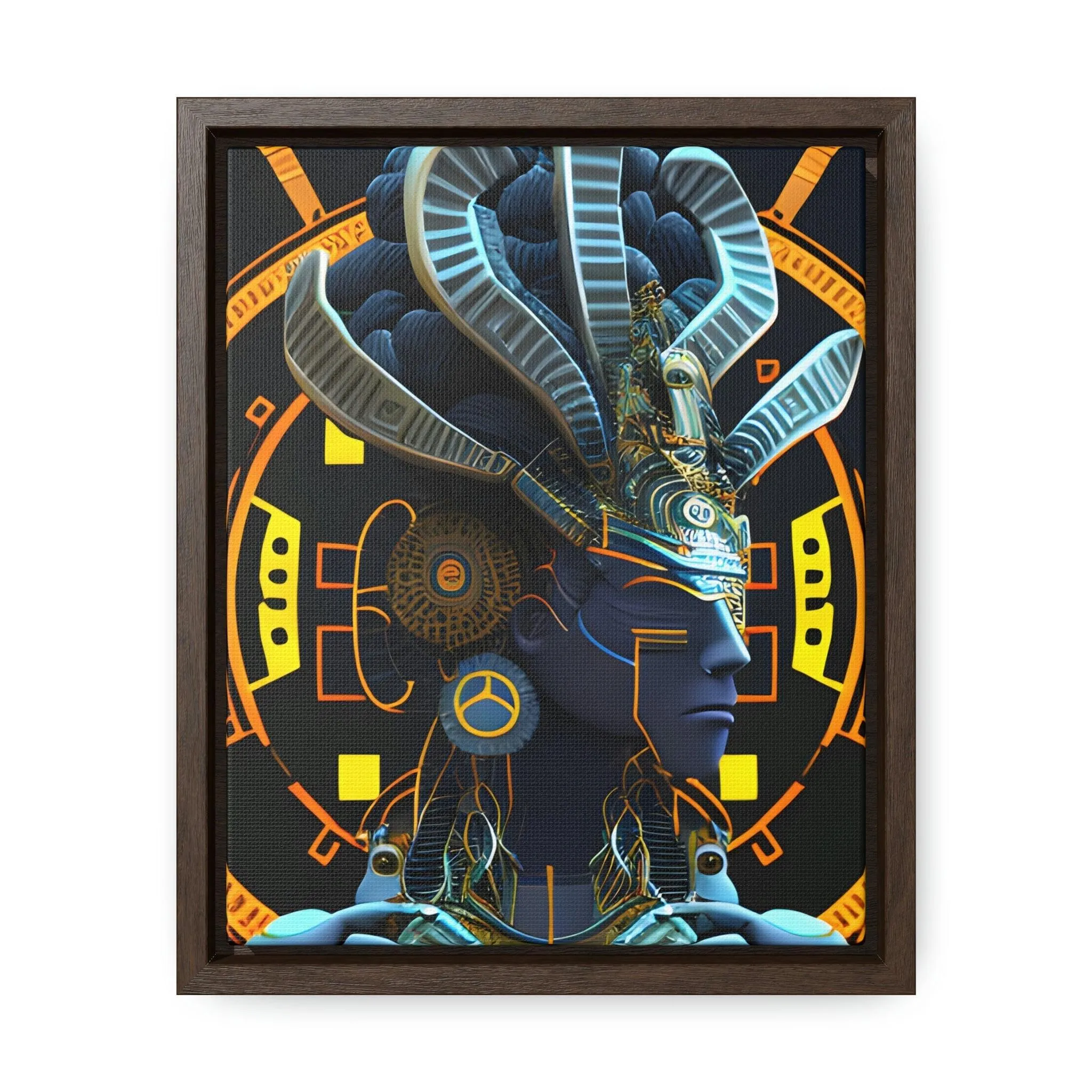 Chaos Existence Mayan Aztec Robot Alien Gallery Print on Canvas - Cultural Fusion Home Decor Art,