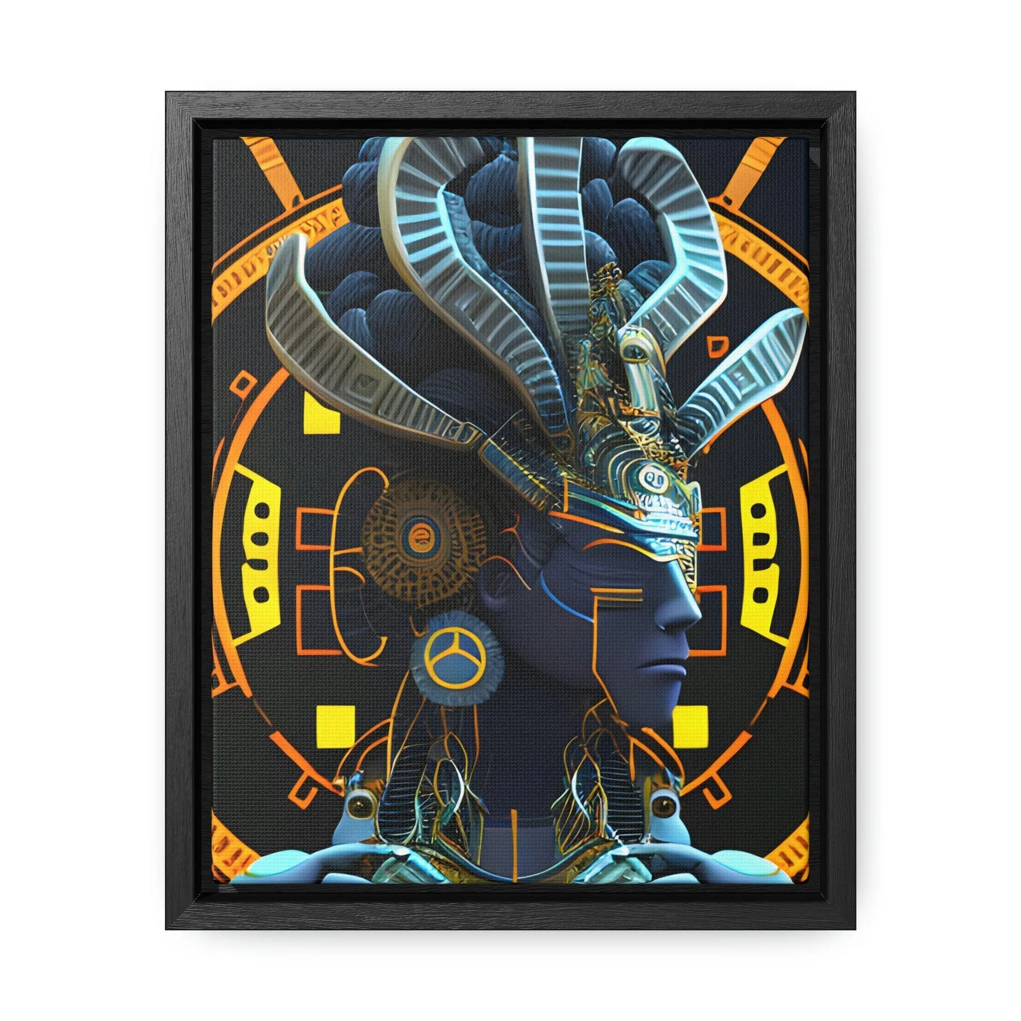 Chaos Existence Mayan Aztec Robot Alien Gallery Print on Canvas - Cultural Fusion Home Decor Art,