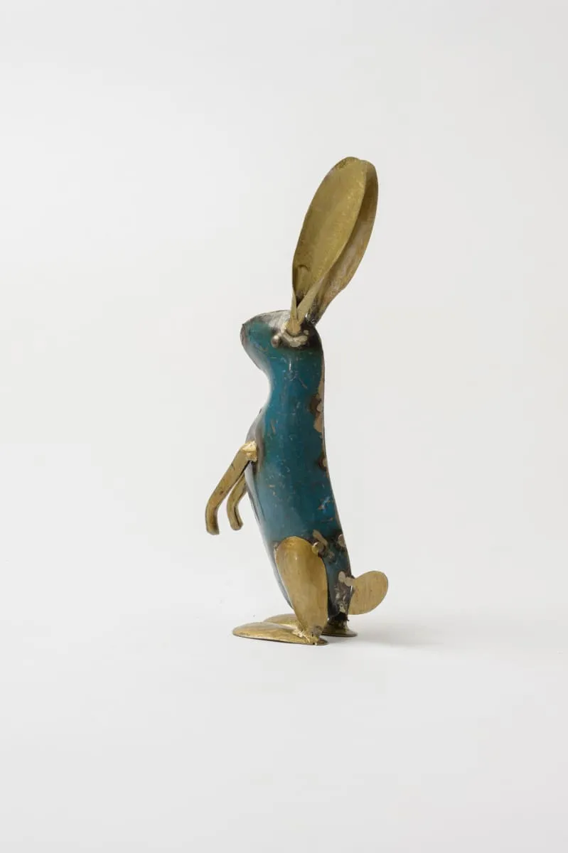 De kulture handcrafted recycled iron gold bunny sitting decorative collectible figurine showpiece beautify home office holiday décor| ideal for garden balcony terrace decoration, 4x1.9x8.8 (LWH) inches