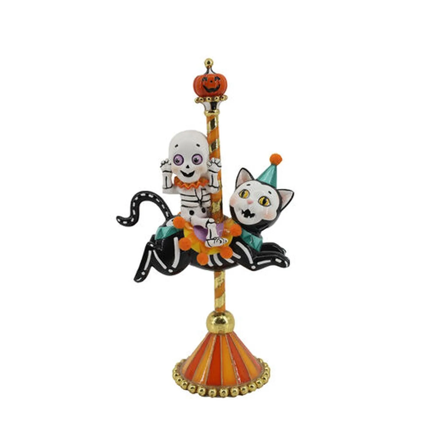 December Diamonds Halloween Carnival 11" Skull On Cat Carousel