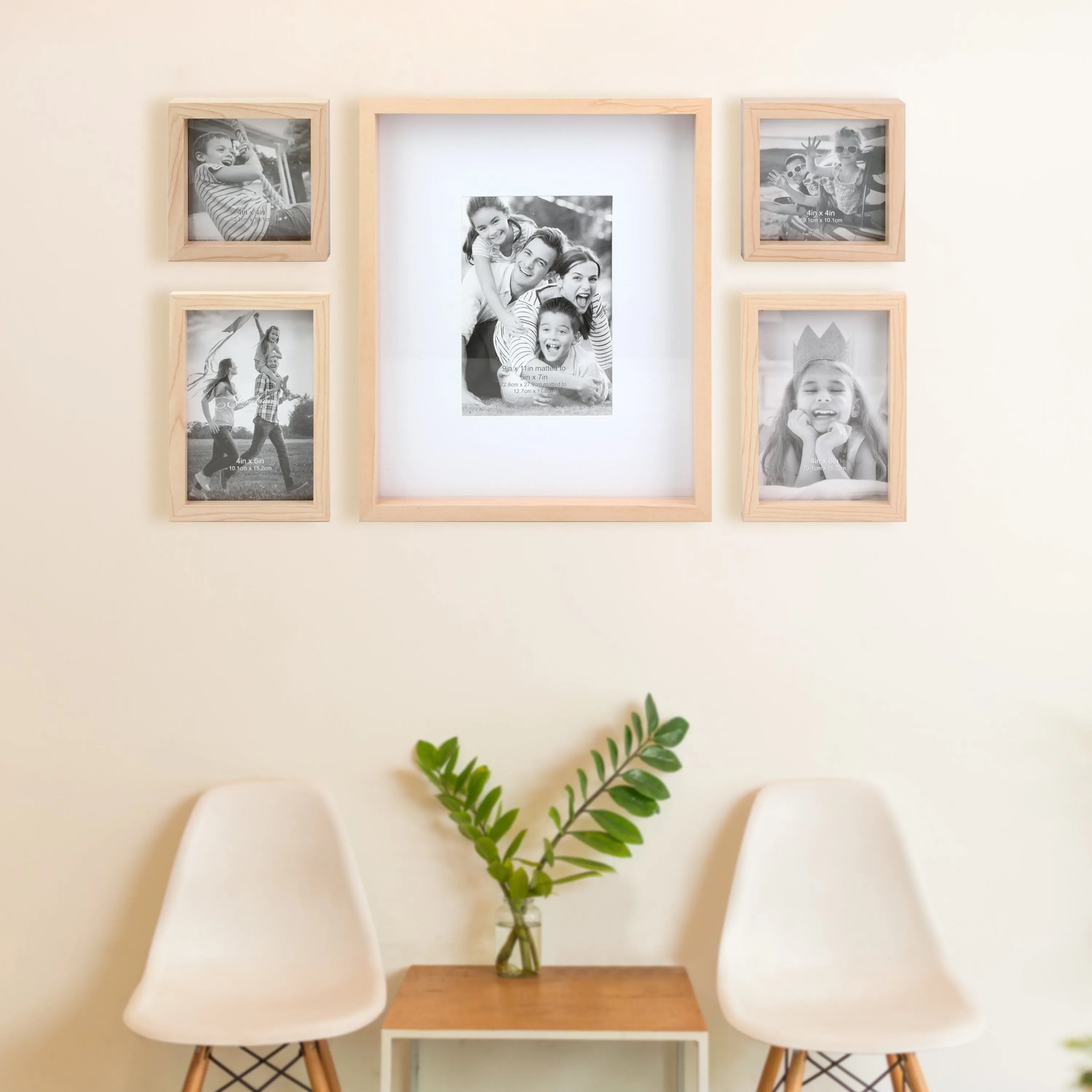 Decorative Rectangle Wall Mounted Gallery Frames, Wood, Blond (Set of 5)