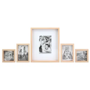 Decorative Rectangle Wall Mounted Gallery Frames, Wood, Blond (Set of 5)